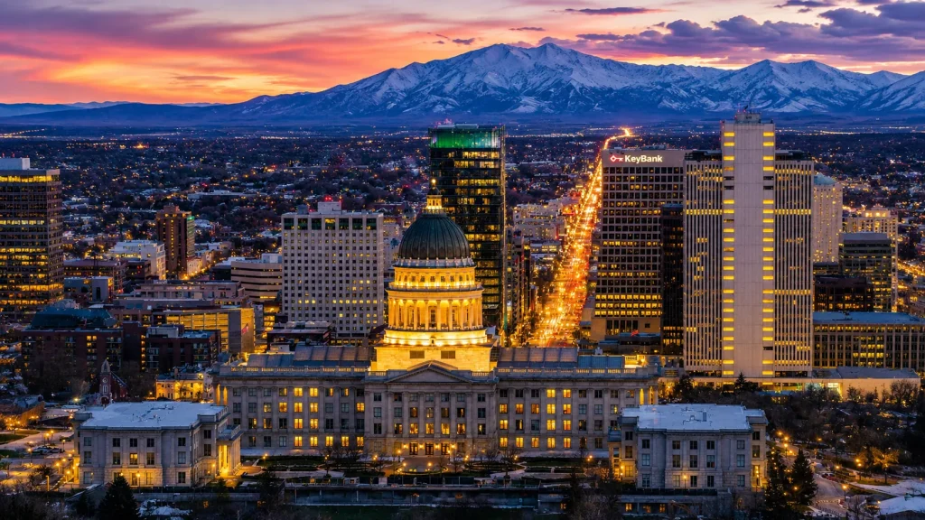 Salt Lake City skyline near the Utah State Capitol
